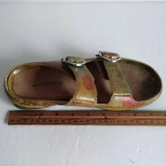 Boho ARAVON Slides Genuine Leather Mustard Floral sandal Slip-on Sandal Flats - Picture 10 of 16